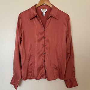 Talbots Silk Collared Button-Down Shirt Blouse - Coral